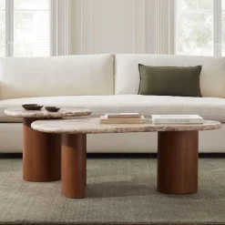 West Elm Alora Solid Wood & Marble Nesting Coffee Tables (23"–44")
