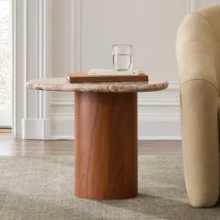 West Elm Alora Solid Wood & Marble Side Table (22")