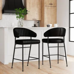 West Elm Amory Leather Channeled Bar & s