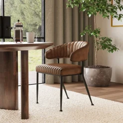 West Elm Amory Leather Channeled Dining Chair