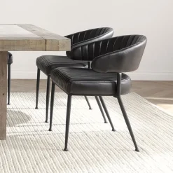 West Elm Amory Leather Channeled Dining Chair