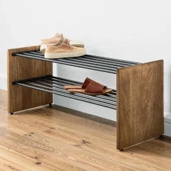 West Elm Anton Solid Wood Shoe Rack - Burnt Wax