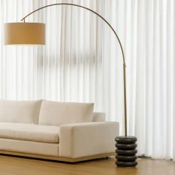 West Elm Ariel Stacked Arc Solid Oak Floor Lamp (63")