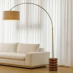 West Elm Ariel Stacked Arc Solid Oak Floor Lamp (63")