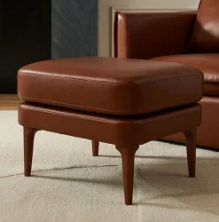West Elm Auburn Leather High-Back Chair Ottoman