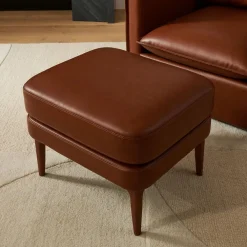 West Elm Auburn Leather High-Back Chair Ottoman