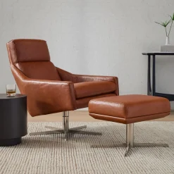 West Elm Austin Leather Swivel Chair & Ottoman Set