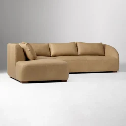 West Elm Aviana Leather 2-Piece Bumper Chaise Sectional (122")