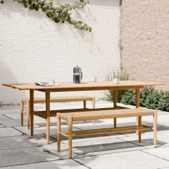 West Elm Baycrest Outdoor Teak Extendable Dining Table (84"–100") & Benches (46") Set