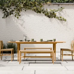 West Elm Baycrest Outdoor Teak Extendable Dining Table (84"–100"), Benches (46") & Dining Chairs Set