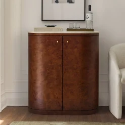West Elm Beaux Travertine & Burl Wood Cabinet (32")
