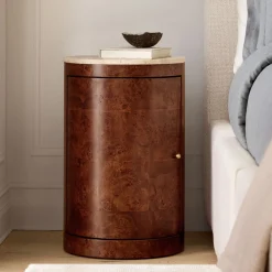 West Elm Beaux Travertine & Burl Wood Nightstand (14")