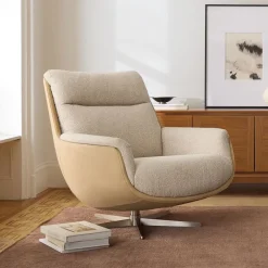 West Elm Bowden Fabric & Leather Swivel Chair