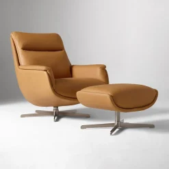 West Elm Bowden Leather Swivel Chair & Ottoman Set
