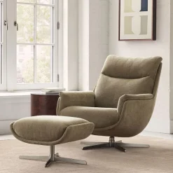 West Elm Bowden Swivel Chair & Ottoman Set