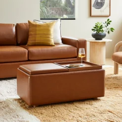 West Elm Bowman Leather Storage Ottoman
