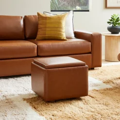 West Elm Bowman Leather Storage Ottoman
