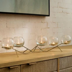 West Elm Brass & Glass Globe Votive Centerpiece