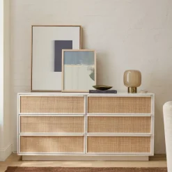 West Elm Callahan Solid Wood Rattan 6-Drawer Dresser (60")