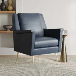 West Elm Carlo Leather Mid-Century Chair - Metal Legs