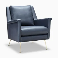West Elm Carlo Leather Mid-Century Chair - Metal Legs