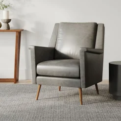 West Elm Carlo Leather Mid-Century Chair - Wood Legs