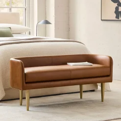 West Elm Celine Leather Bench - Metal Legs