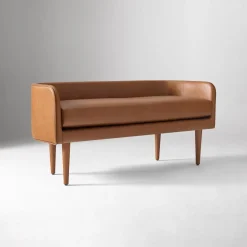 West Elm Celine Leather Bench - Wood Legs