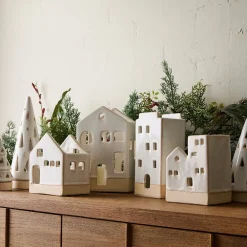 West Elm Ceramic Tree & Village Tealight Candleholders