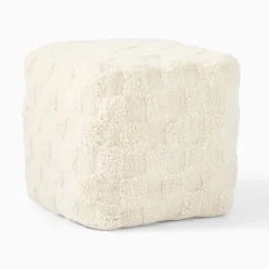 West Elm Checkerboard Shag Pouf