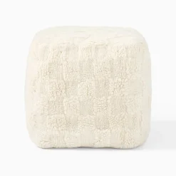 West Elm Checkerboard Shag Pouf