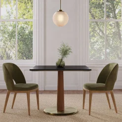 West Elm Claire Restaurant Dining Table - Porcelain w/ Protective Metal Bumper - Square
