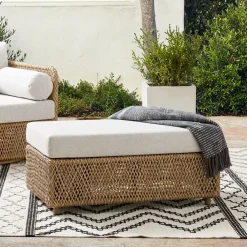 West Elm Coastal Wicker Outdoor Ottoman