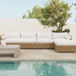 West Elm Coastal Wicker Outdoor 3-Piece Chaise Sectional (130")