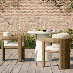 West Elm Concrete Pedestal Outdoor Dining Table (32"–60") & Westport Barrel Dining Chairs Set