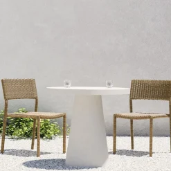 West Elm Concrete Pedestal Outdoor Round Dining Table (32"–60") & Westport Stacking Side Dining Chairs Set