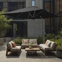 West Elm Contract Grade 10' Square Cantilever Outdoor Patio Umbrella - Rustproof Aluminum Frame with Base