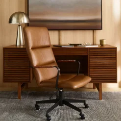 West Elm Cooper Mid-Century High-Back Leather Swivel Office Chair