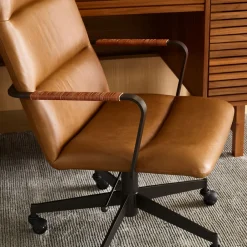 West Elm Cooper Mid-Century High-Back Leather Swivel Office Chair
