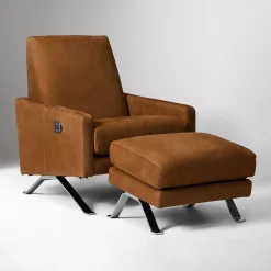 West Elm Crawford Leather Recliner & Ottoman Set