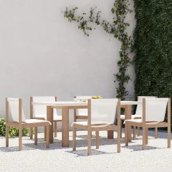 West Elm Cusco Outdoor Concrete Dining Table (74") & Stacking Dining Chairs Set