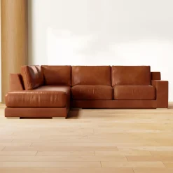 West Elm Dalton Leather 2-Piece Bumper Chaise Sectional (109"–119")