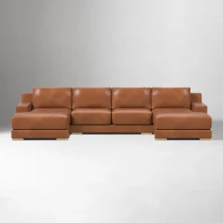 West Elm Dalton Leather 3-Piece U-Shaped Chaise Sectional (151")