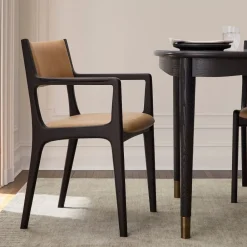 West Elm Damon Cafe Leather Dining Arm Chair
