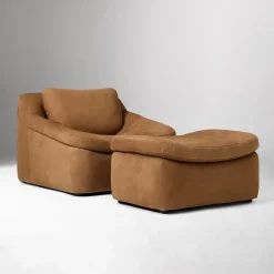 West Elm Danver Leather Chair & Ottoman Set