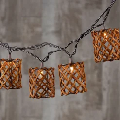 West Elm Decorative 10-Piece Rattan String Lights - Cylinder