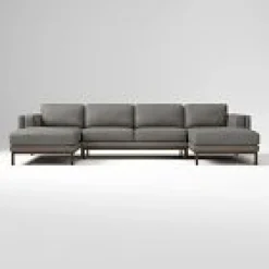 West Elm Dekalb Leather 3-Piece U-Shaped Sectional