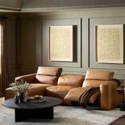 West Elm Delevan Leather Power Recliner 3-Piece Chaise Sectional (121")