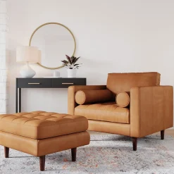 West Elm Dennes Leather Ottoman