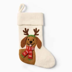 West Elm Dog with Antlers Felt Stocking